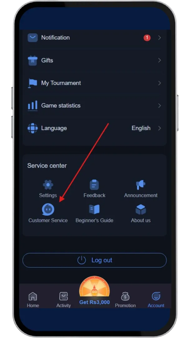 Go to customer Service page